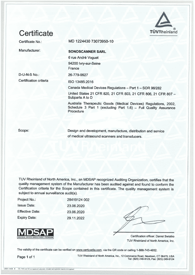 Certification Sonoscanner 3
